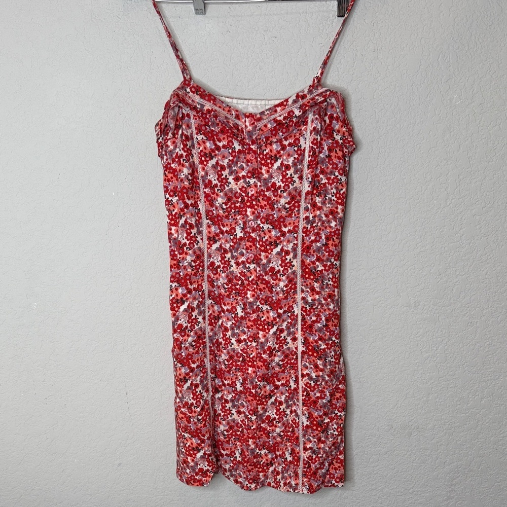 Lauren Conrad Floral Red and White Spaghetti Strap Dress size a8